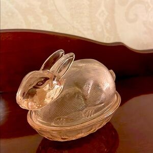 Glass Rabbit Trinket Box, pink bunny lidded dish